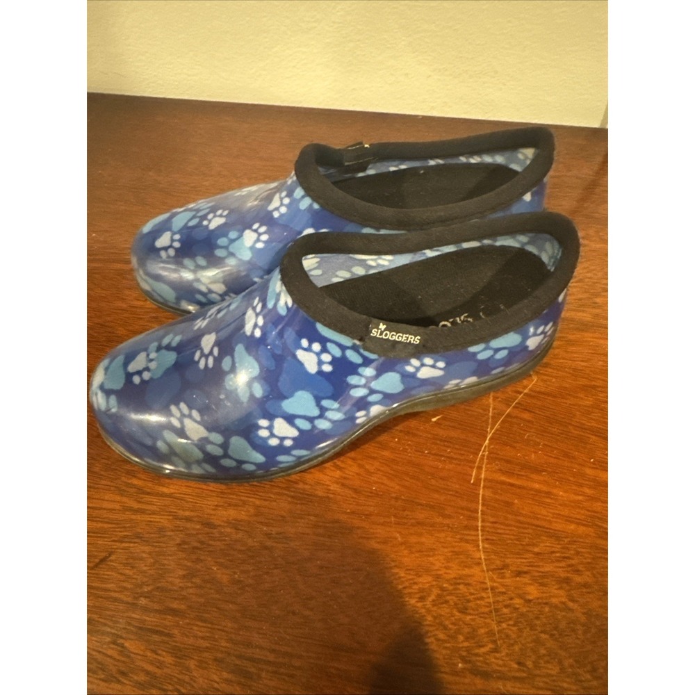 Sloggers Womens Blue Paw Print Garden Rain Shoes Size 7 Waterproof Slip On - Picture 2 of 9